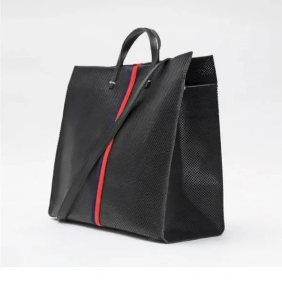 NWT $550 Clare V Navy Stripes Leather Tote Purse - Picture 3 of 7